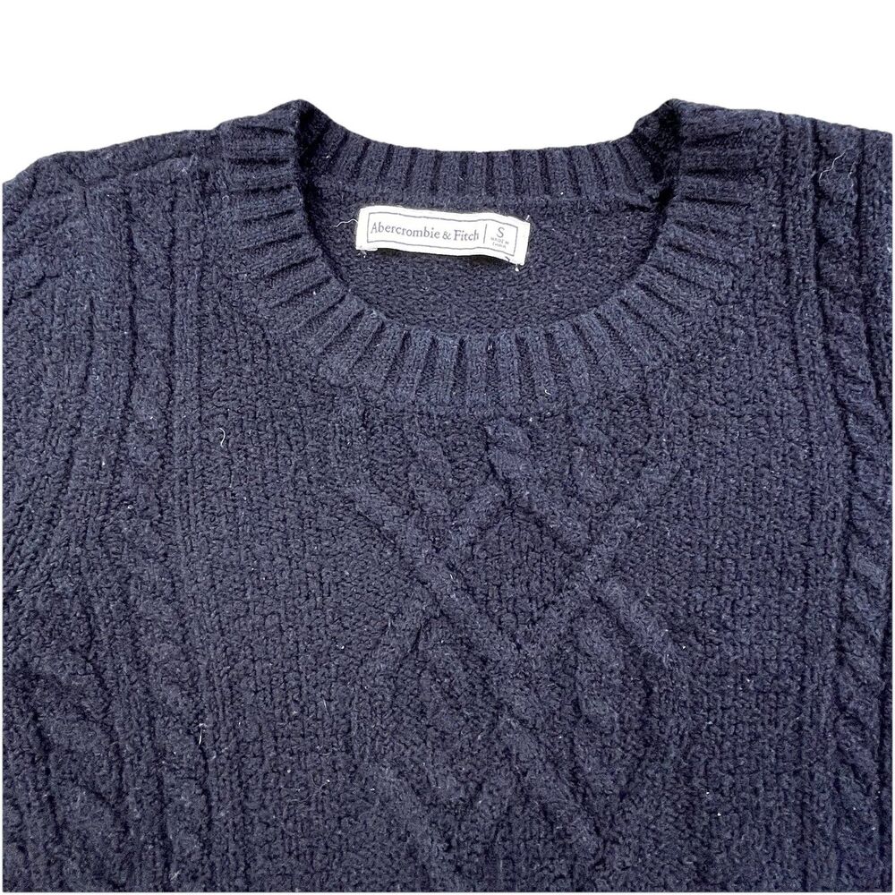 Abercrombie Fitch Cable Knit Fisherman Sweater Womens Small Black Crew Neck